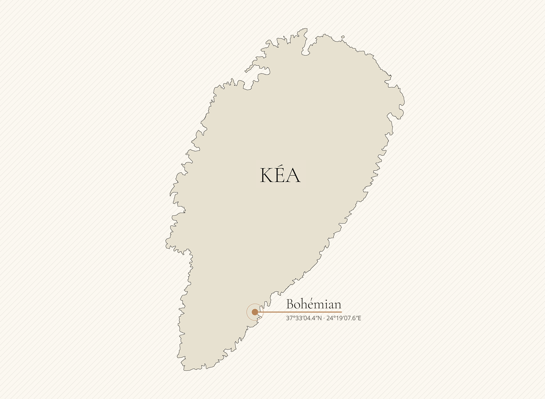 Map of Kéa showing the Bohémian estate